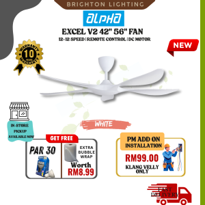 ALPHA EXCEL V2 42" 56" Black WHITE Ceiling Fan DC Motor Remote Control 12-12 Speed