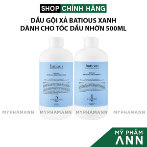 Combo Gội Xả Batious Extra Volume Shampoo Màu Xanh - Dầu Gội Xả Làm Phồng Và Giảm Gãy Rụng Tóc 500ml Chính Hãng