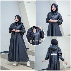 jas hujan jumbo / big size raincoat wanita muslimah hijab model gamis terusan rok syari bahan impor  waterproof zipper
