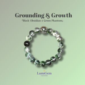 LumiGem Midnight Guardian Crystal Bracelet – Obsidian Green Phantom & S925Silver Bead