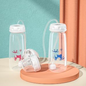 MKEB Normal-Neck Hands-Free Baby Bottle 8oz/240ml with Straw Brush Milk Storage Bottle Creative Self-Feeding Feeding Bottle Set