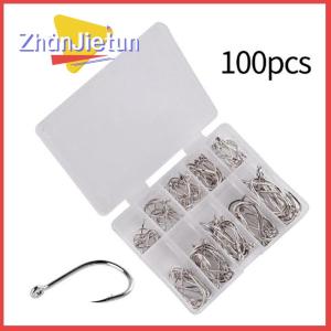 zhanjietun 100pcs box Fishing Hooks Carbon Steel Single Circle Fishhook Fishing Accessories