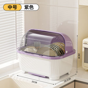Household Dustproof Tableware Storage Rack With Lid Cupboard Drawer Drain Kitchen Dish Storage Box