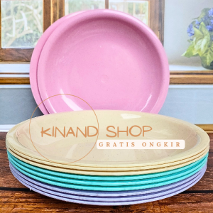 12 piring cekung 9 inch baru warna cantik bahan semi superware tebal plastik dop terlaris
