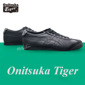 Original Tiger Shoes Classic All-black Mens and Womens Leather Non-slip Wear Resistant Comfortable Fashion Casual Sneakers 1183C102-002