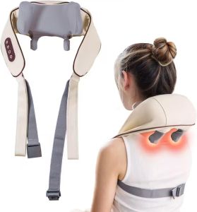 Shoulder Massager Portable Rechargeable 6D Shiatsu Neck and Shoulder Massager with Heat Deep Tissue Back Massager for Pain Relief & Relaxation (Ivory White)