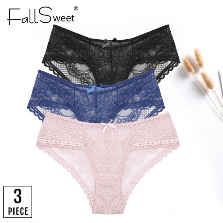 FallSweet 3 pcs/lot ! Lace Panties For Women Sexy Transparent Low