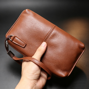 Genuine Leather Organizer Clutches Purse Wallet Men Wrist Bag cell phone holder zipper wallet