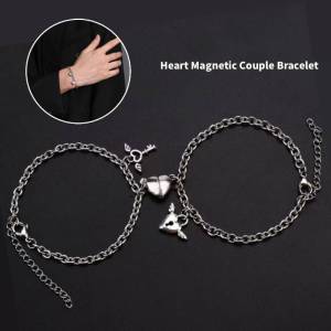 2PCS/Set Heart Magnetic Couple Bracelet Set for Men and Women Trendy Heart Key Pendant Jewelry Gift