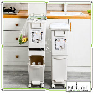 Kitchenut 29L/32L Movable Recycle Rubbish Bin Household Garbage Large Capacity Dry Wet 2/3 Layers Trash Bin