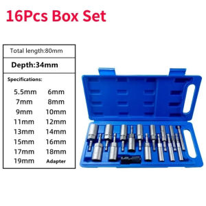 Tool-Hive - Bộ Đầu Khẩu Chụp Sâu Lòng Dài 80mm Chân Lục Giác 15 Chi Tiết Lắp Máy Khoan Bắn Vít