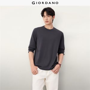 Giordano Beau Monde Men Solid color crewneck long sleeve tee Free Shipping 13026654