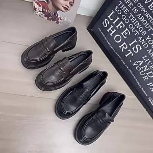 WomenS High Heel Leather Shoes 2026 New Spring And Autumn Chunky Heel Thick-Soled Loafers Retro Soft Leather Single Shoes For Women