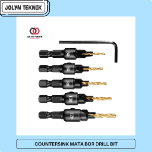 COUNTER SINK MATA BOR DRILL BIT HSS COUNTERSINK 1.98-3.56 MM SET 5 PC + 1 KUNCI L