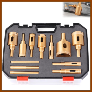 12PCS M10 Brazed Diamond Hole Saw Set for Tile Marble Granite Stone Drilling Reaming Tool Kit