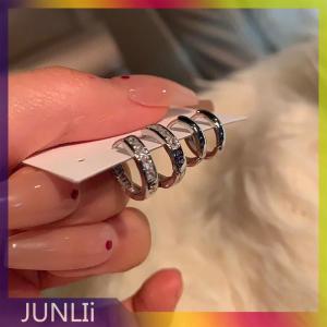 JUNLIi ต่างหูห่วงคริสตัลเพทายสวยงาม4ชิ้นต่างหูแฟชั่นแบบเรียบง่ายที่เกี่ยวหูสำหรับผู้หญิงสาวทันสมัยเท่ใส่ได้ทุกวันเครื่องประดับ