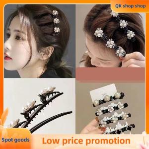✨QK shop✨ Sparkling Crystal Stone Braided Hair Clips Double Bangs Braided Barrettes Hairpins Women Girls Headwear Hair Styling Accessories