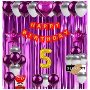 Set Dekorasi Pesta Balon Ulang Tahun Anak Banner Happy Birthday Merah Tirai Hiasan Ultah Ungu Simple