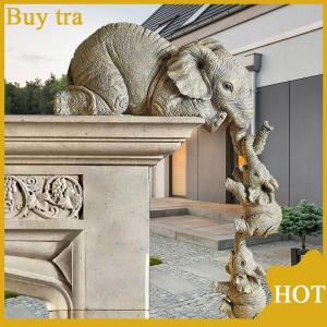 [Buytra] Resin Decorative Craft 3-piece Realistic Elephants Mother Hanging 2-Babies Figur