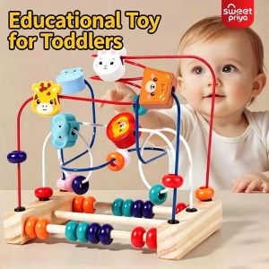 Wooden Bead Maze Toy Wire Maze Around Beads Montessori Educational Kids Early Learning Sensory Toy Boys Girls Mainan