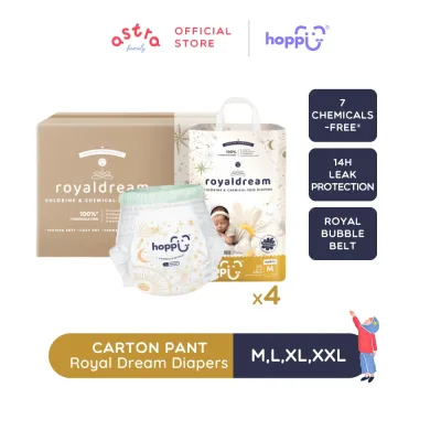 [CARTON] Hoppi Royal Dream Diaper Pant M42 / L38 / XL32 / XXL28 (4 Packs) 2mm UltraCore™ Technology