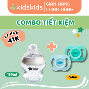 COMBO Ty ngậm silicon siêu nhẹ Tommee Tippee Ultra Light 0-6 tháng & Bình sữa ty siêu mềm tự nhiên Tommee Tippee 150ml