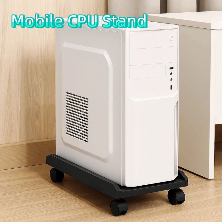 SWEWRY Black Mobile CPU Stand Lockable Plastic Computer Tower Stand PC ...