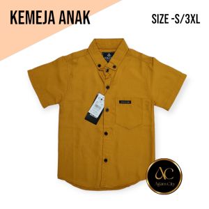 Kemeja Anak Laki Laki Polos Terlaris usia 1-13 tahun//kemeja hem polos warna kuning mustard disto