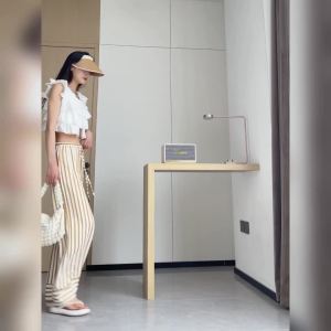 AMMIN กางเกงขาบานผ้าลูกไม้ลายทางผู้หญิงกางเกงสแล็คเอวสูงสำหรับฤดูร้อน2024สไตล์ฝรั่งเศส