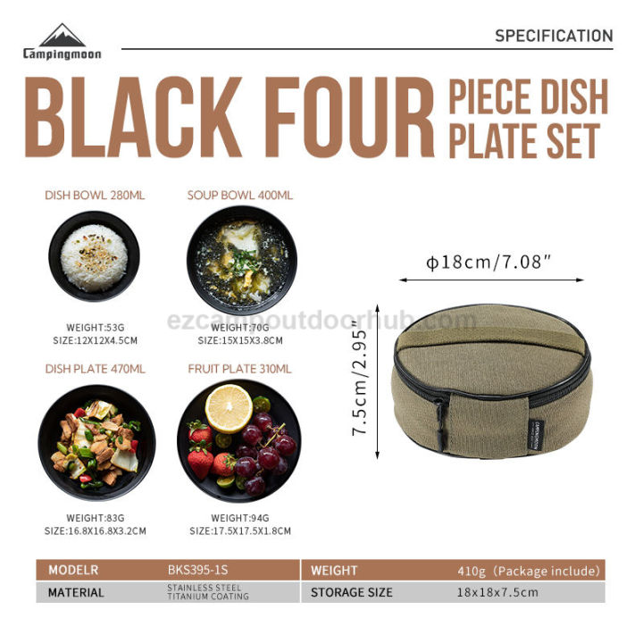 CAMPINGMOON%20Black%20Stainless%20Steel%20Dining%20Tableware%20Set%20Plate%20Dish%20Bowl%20Titanium%20Coated%20Portable%20Ultralight%20Camping%20Picnic%20Outdoor%20Dinnerware%20Utensil%20with%20Storage%20Bag%20Camping%20Moon%20-%20Image%205
