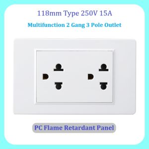 【LSG】Type 118mm 2 gang wall socket outlet 6 hole Multifunction Socket Panel PC flame retardant 250V 15A Household Safety Universal Wall Outlet Plug