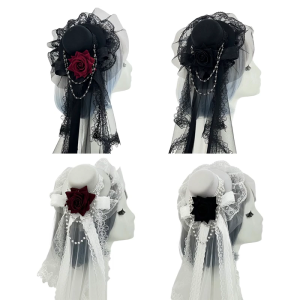 Gothic Style Performances Hairpin Dark Veil Weeping Rose Top Hat Hair Clip European American Hair Accessory