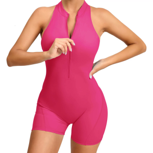 Phụ nữ bộ áo liền quần tập yoga không tay thể thao phòng tập thể dục bodysuit backless Yoga Workout Rompers Jumpsuit với dây kéo phía trước cho tập thể dục