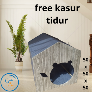 rumah kucing ukuran besar free rak dan mangkok tempat makan kucing bahan kayu bongkar pasang knockdown
