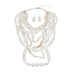 Fashionable Multilayers Pearls Set Including Necklace and Earrings Portable for Parties and Everyday Wear