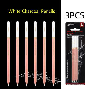 3Pcs Professional White Charcoal Pencils Set Sketch Highlight White Pencils for Drawing Sketching Shading Blending White Chalk Pencils for Beginners & Artists
