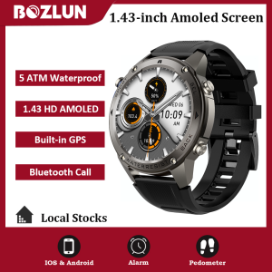 BOZLUN Smart Watch DM56 | 1.43 HD AMOLED | Built-in GPS | 5 ATM Waterproof | Compass and Barometer | 24/7 health management