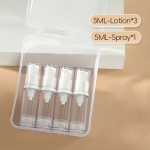 AKZDXE 3/4Pcs Clear Travel Refillable Bottle 5-15ML Empty Lotion Sprayer Bottle Durable Press Pump Cosmetic Container