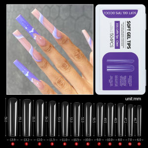 PINPAI 550PCS 3XL Super Long Coffin False Nail Art Tips French Stiletto Half Full Cover Soft Gel Fake Nails Extension Length False Nail Artificial Tips