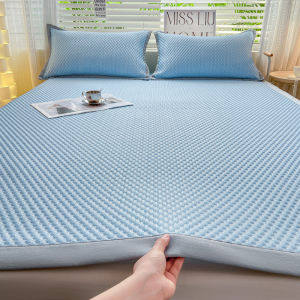 【Super low price】Solid Color Ice Bean Fiber Cooling Mat for Bed Summer Breathable Foldable Sleeping Mat Grade A Cool Feel Ice Silk Bed Sheet Set