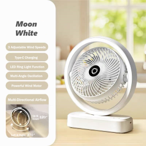 Tase Good Rechargeable 2 in 1 Ring Light Table Fan 270° Rotatable Quiet Cooling Fan Dimmable LED Lamp Portable Travel Fan Low Noise Air Circulator Fan for Summer Sleep Reading Work