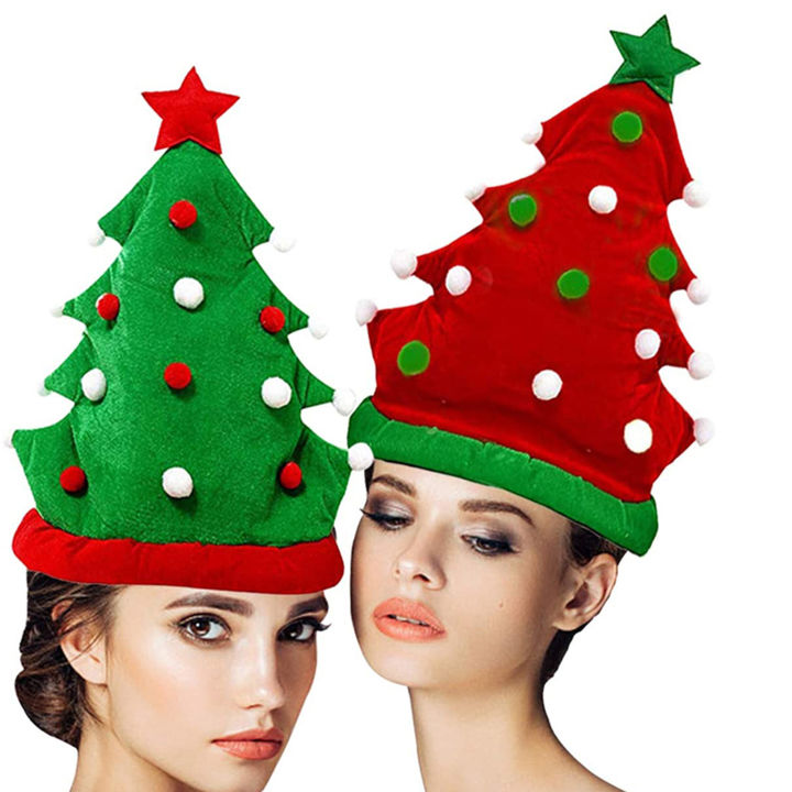 Christmas Tree Hat Pointed Top Short Brim Realistic Looking Bright