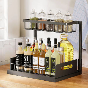 【Daily Suki Store】2-Tier Pull Out Cabinet Organizer - Space Saving Slide Out Shelf for Kitchen & Bathroom | Under Sink Storage Rack for Cleaning Supplies & Toiletries (Adjustable Width)"