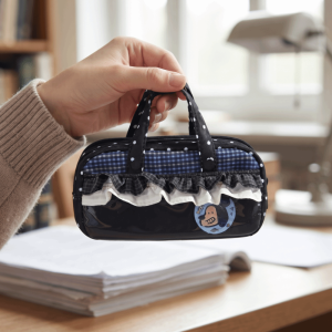 FECIA Large Capacity Lace Pencil Case Multi-Layer Plaid Polka Dot Lace Pen Bag Aesthetic Embroidered Lace Stationery Bag Office Use
