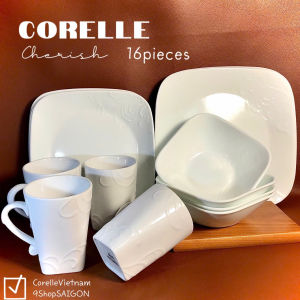[Hiếm] Corelle USA - Cherish - Full 16 Món Bộ Tô Dĩa Cốc Hoa Nổi Siêu Đẹp