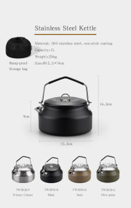 Thous Winds 1L Portable Stainless Steel Teapot Water Kettle Make Tea Boil Coffee Tableware Cookware For Outdoor Camping Supplies
