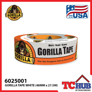 Gorilla Utility Tape (Duct/Cloth Tape) - Incredibly Strong/Double-thick Adhesive/Reinforced Backing/Weather Resistant/Hand Tearable/Bundling Packaging & Repair White (48MM x 27.5M)