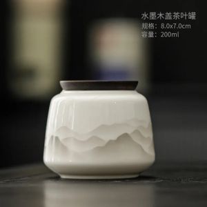 Sacesr Moshan Pattern Ceramic Tea Pot with Lid Airtight Ceramic Tea Storage Pot Decorative Food Container Decorative Accessories X2Z8B