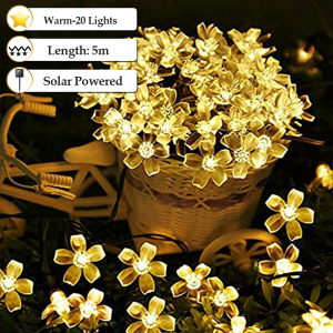Solar LED String Light Sakura Flower Fairy Waterproof Lamp Outdoor Garden Party Christmas Decoration 5M/6.5M/7M 8 Lighting Mode Solar String Christmas Lights Waterproof Flower Garden Party for Outdoor Home Lawn Wedding Patio Party
