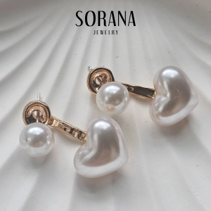 Sorana ต่างหูเงินแท้ S925 รูปไข่มุกหัวใจ ต่างหูมุกเงาวาว ต่างหูงาน Handmade อัพเลเวลความน่ารัก